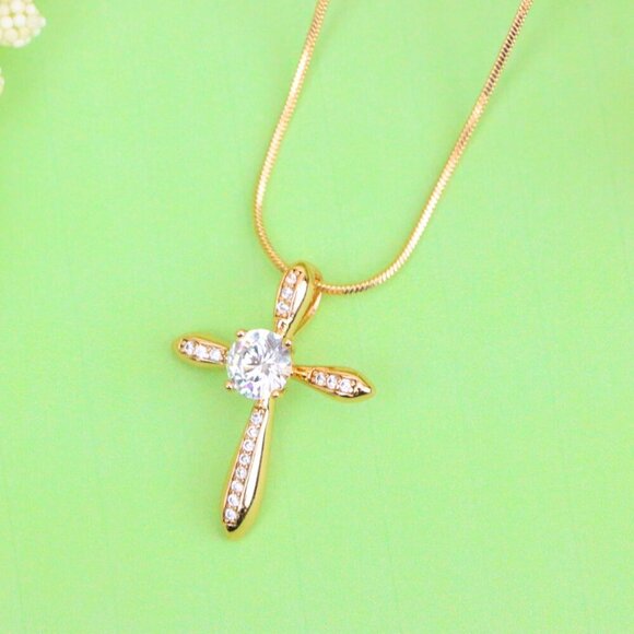 "Elegant Cross Pendant with Center Solitaire in Rose Gold Finish, XPPT1828 - Picture 10 of 13